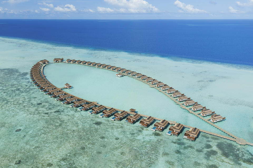 Pullman Maldives Maamutaa Resort from a drone