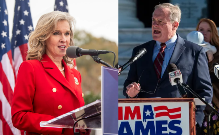 Lindy Blanchard (left) and Tim James are challenging Gov. Kay Ivey for the Republican nomination for governor.