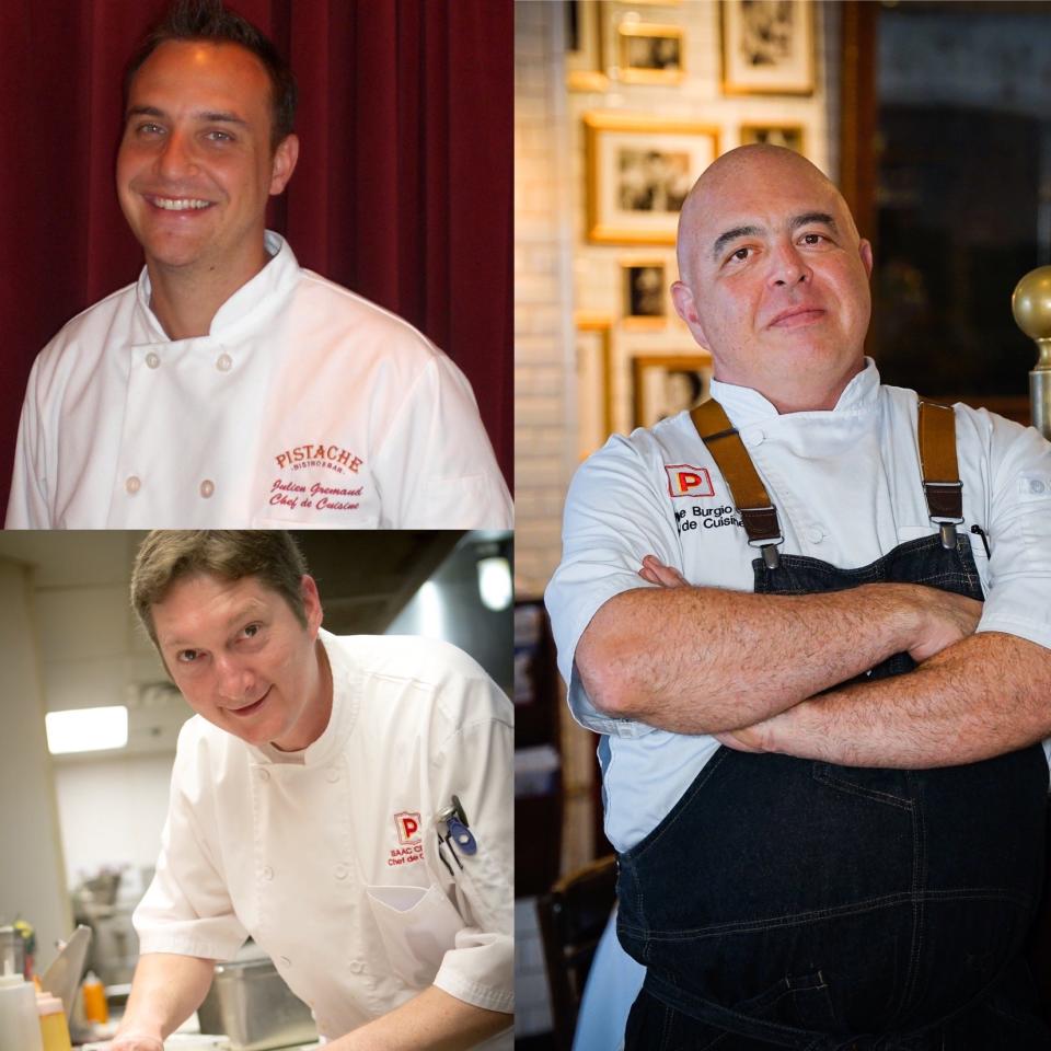 Pistache's chefs will return for the bistro's birthday celebration May 24. Clockwise from right: Mike Burgio, Isaac Cerny and Julien Gremaud.