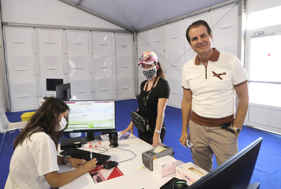 Vincent De Paul is seen in the coronavirus testing center at the 74th international film festival, Cannes, southern France, Tuesday, July 6, 2021. (Photo by Vianney Le Caer/Invision/AP)