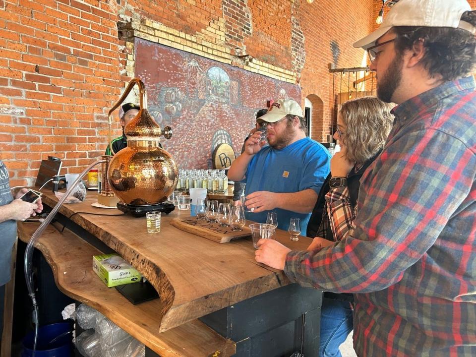 Northampton Community College students taste stills from limbic system at Quakertown's Doan Distillery. This march, students in the craft distillery program got the opportunity to create their own gin at Doan Distillery as part of NCC's craft distillery program.