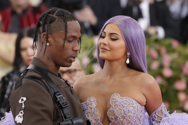 Travis Scott (L) and Kylie Jenner attend the Costume Institute Benefit at the Metropolitan Museum of Art in 2019. File Photo by John Angelillo/UPI