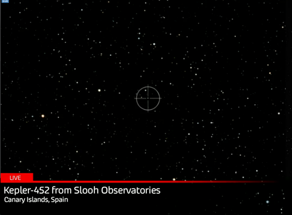 Slooh Community Observatory targets Kepler-452, the parent star of Kepler-452b, during a web broadcast on July 26, 2015.