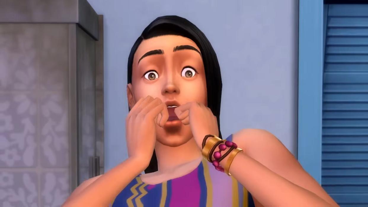  The Sims 4 - a Sim reacting with shock. 