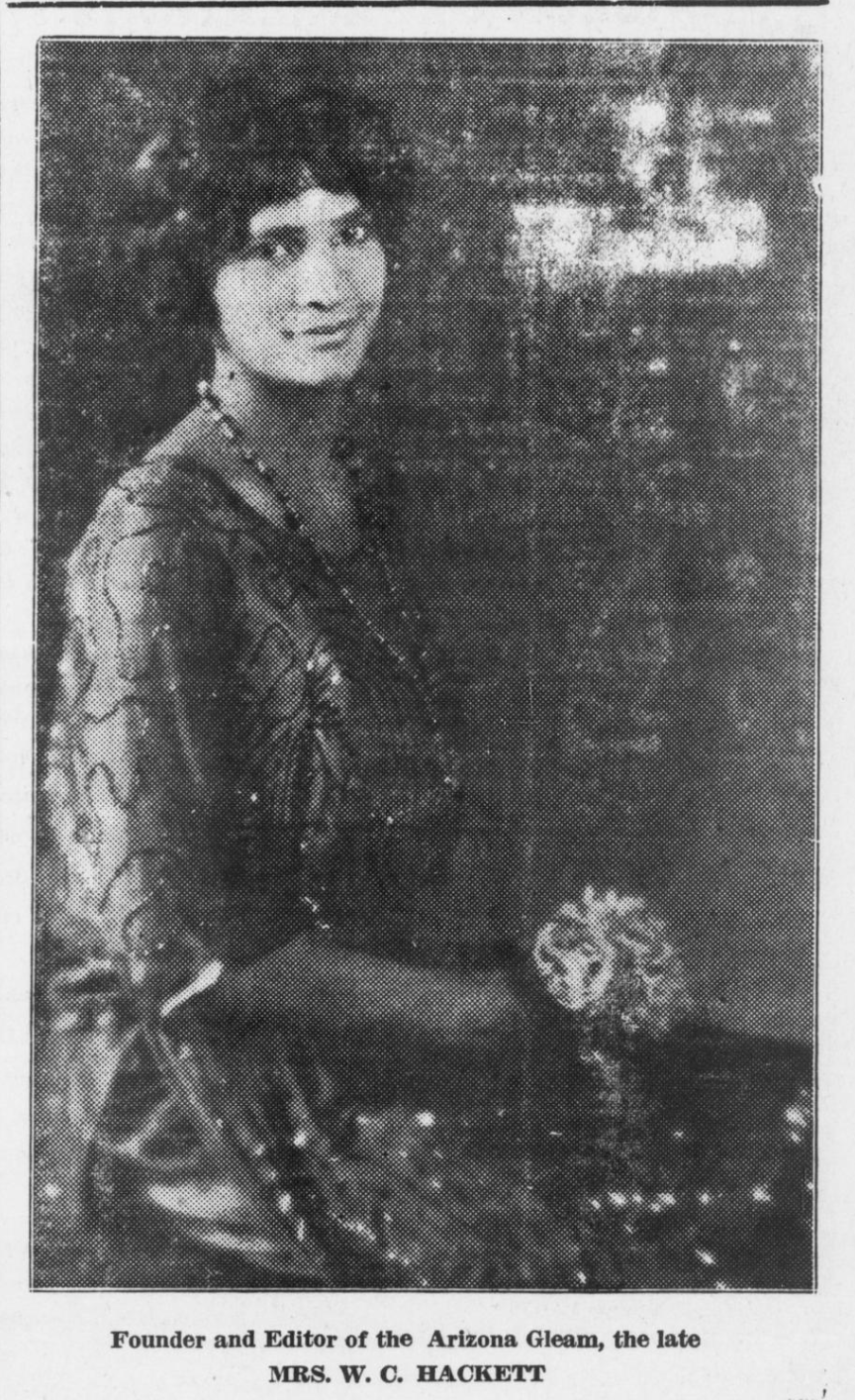 Mrs. Ayra Hackett, founder and editor of the Arizona Gleam