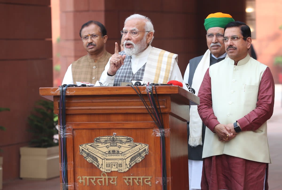 Indian prime minister Narendra Modi and cabinet ministers attend winter session at new Parliament House building (EPA)