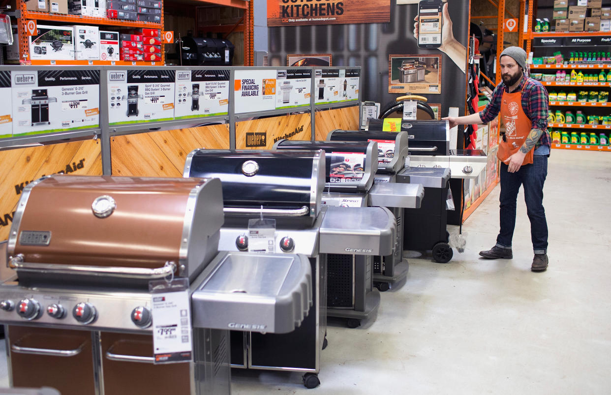 CHICAGO, IL - MARCH 24:  Barbeque grills are offered for sale at a Home Depot store on March 24, 2015 in Chicago, Illinois. The Labor Department reported the consumer-price index rose a seasonally adjusted 0.2% in February from a month earlier, the first rise since October and the largest increase since June.  (Photo by Scott Olson/Getty Images)
