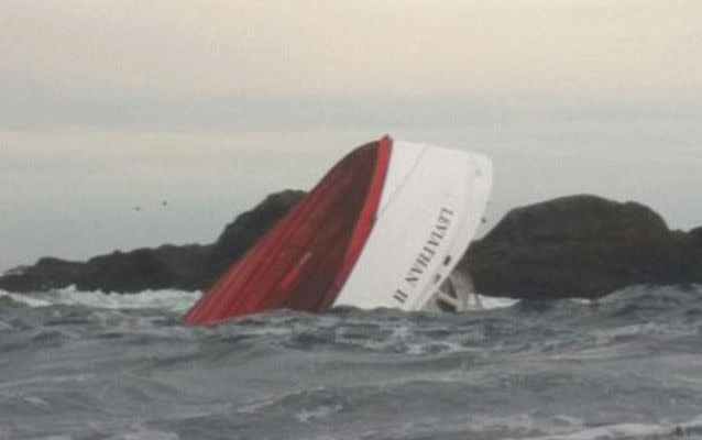 The whale watching vessel sank in the waters off Tofino. Source:Twitter.