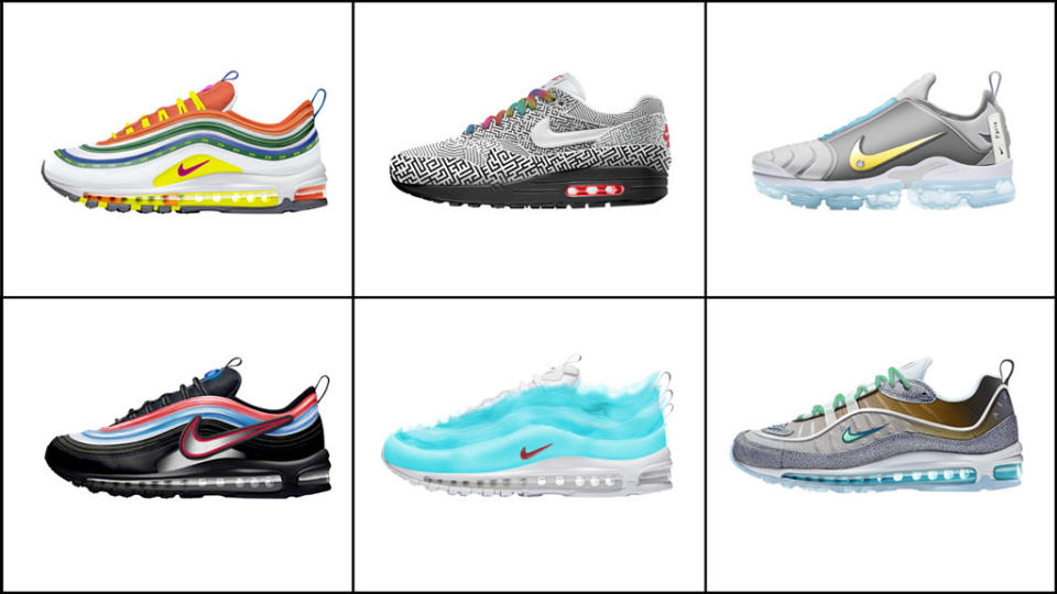 The six final “Nike: On Air” design contest sneakers.
