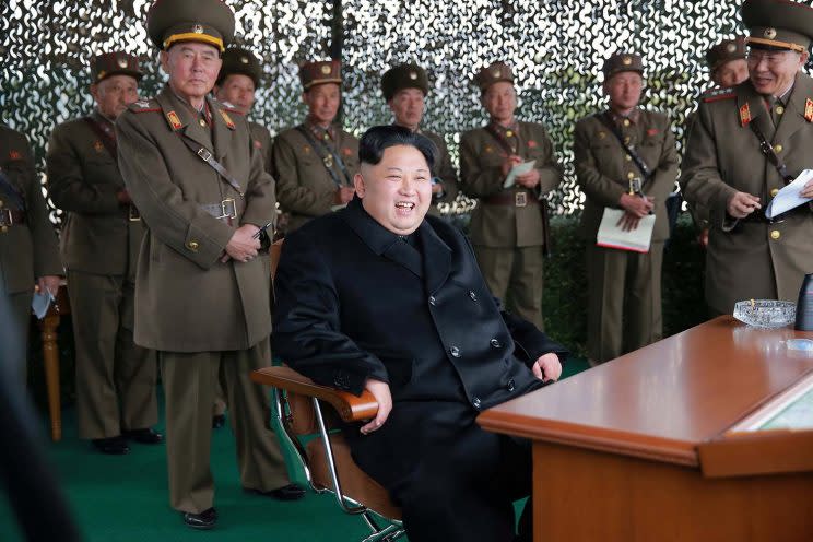 North Korean leader Kim Jong Un attends a firing contest among women gunners of the multiple launch rocket system (MLRS) selected from the large combined units of the KPA, in this undated photo released by North Korea's Korean Central News Agency (KCNA) in Pyongyang Nov. 19, 2016. (Photo: KCNA via REUTERS)