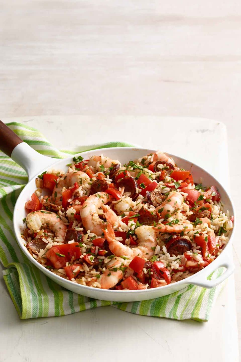 Skillet Shrimp, Sausage, and Rice