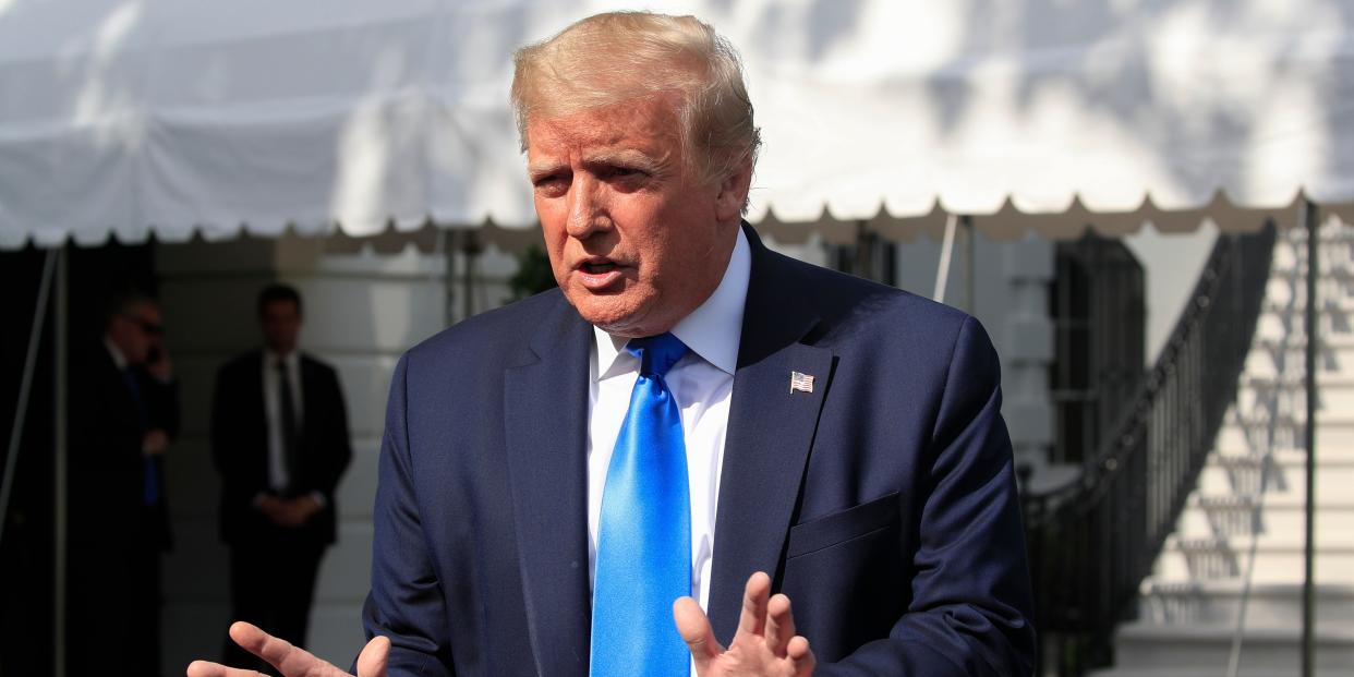 File-President Donald Trump speaks to members of the media on the South Lawn of the White House in Washington, Saturday, July 11, 2020, before boarding Marine One for a short trip to Walter Reed National Military Medical Center in Bethesda, Md. he Republican National Committee and President Donald Trump’s campaign say they have now hired 1,500 field staffers, aiming to convert their financial advantage over Democrats into votes in November. Trump Victory, the joint field effort of the two organizations, announced Monday, July 13, 2020, the hiring of an additional 300 staffers set to hit 20 target states by Wednesday in the largest field operation over mounted by a Republican. (AP Photo/Pablo Martinez Monsivais/File)