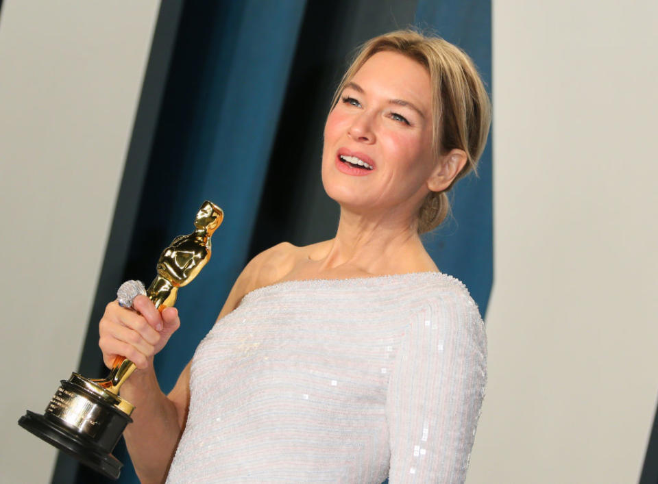 Actress Reneé Zellweger with her Oscar. Source: Getty