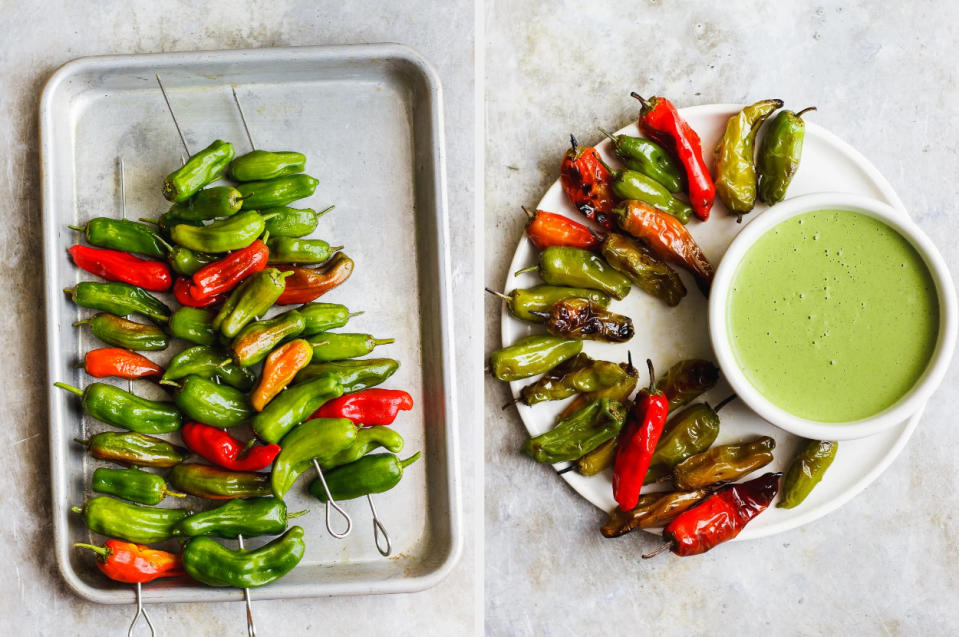 Blistered Shishito Peppers with Cilantro Lime Dipping Sauce