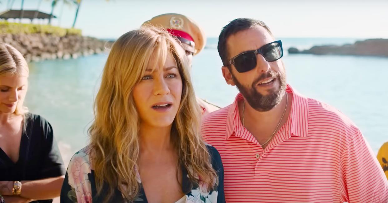 MURDER MYSTERY 2, from left: Jennifer Aniston, Adam Sandler, 2023. © Netflix / Courtesy Everett Collection
