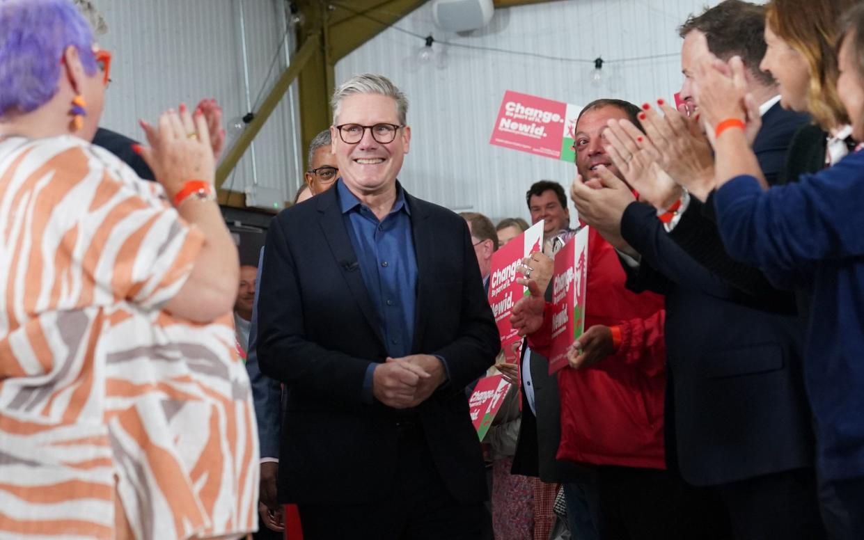 Sir Keir Starmer arrives at a campaign event in Wales this morning