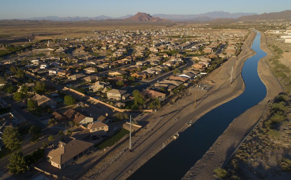 Hohokam created hundreds of miles of canals that supplied irrigation for their crops in the desert of Arizona. About half of the canal system we use today has ancient heritage says SRP archaeologist Daniel Garcia.  The South canal flows in Mesa on Feb. 24, 2021.