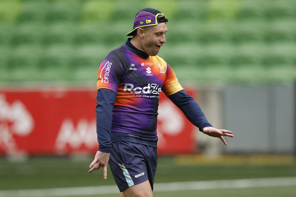 MELBOURNE, AUSTRALIA - JULY 19: Cameron Munster takes part during a Melbourne Storm NRL captain's run at AAMI Park on July 19, 2024 in Melbourne, Australia. (Photo by Darrian Traynor/Getty Images)