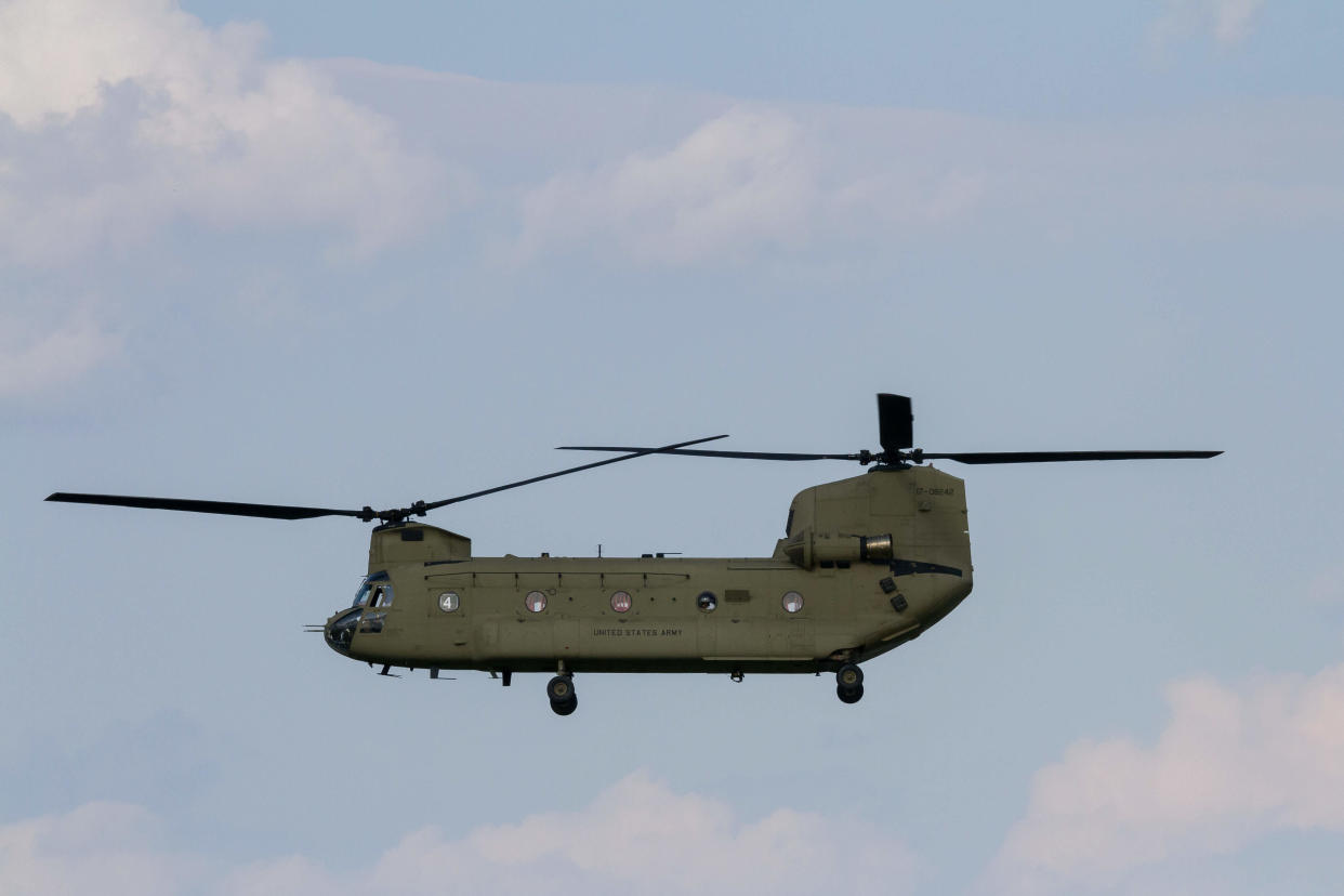 A Boeing CH-47 Chinook U.S. Army helicopter at Yokota Air Base, Japan. May 22, 2022.  / Credit: Damon Coulter/SOPA Images/LightRocket/Getty Images
