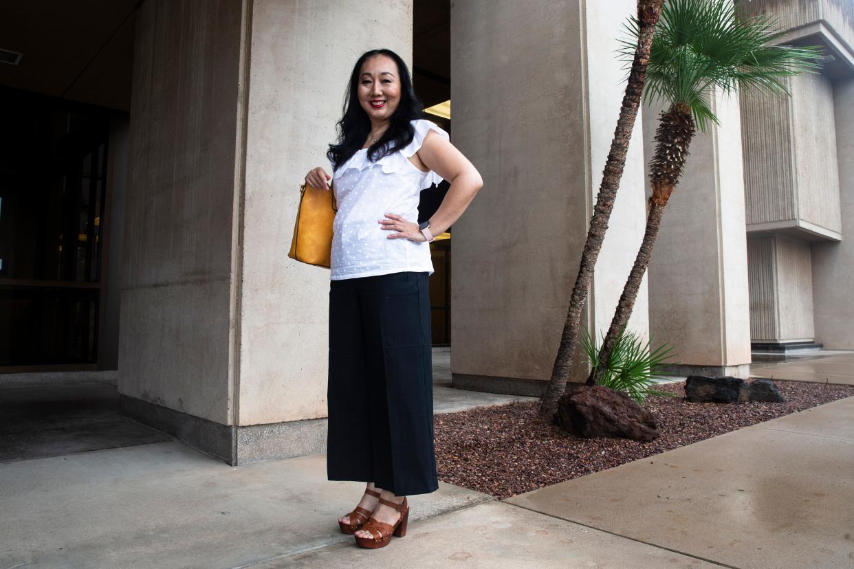 Leezah Sun, a rising leader in the AAPI community, at the Arizona Capitol, in Phoenix, July 23, 2021. Leezah hosted the first vigil in Phoenix in the wake of the Georgia spa shootings at the Capitol.