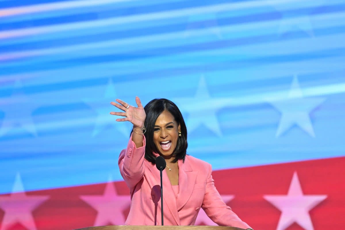 Maya Harris told the crowd what their mother, who died in 2009, would say at seeing her eldest daughter accept the Democratic party’s nomination for president (AFP via Getty Images)