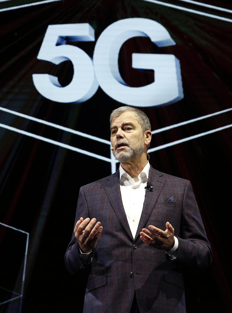 David VanderWaal, vice president of marketing for LG Electronics USA, speaks about 5G during an LG news conference at CES International, Monday, Jan. 7, 2019, in Las Vegas. (AP Photo/John Locher)