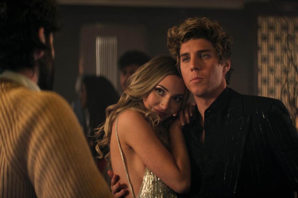 You. (L to R) Penn Badgley as Joe, Tilly Keeper as Lady Phoebe, Lukas Gage as Adam in episode 401 of You. Cr. Courtesy of Netflix © 2022<span class="copyright">Netflix, Inc.</span>
