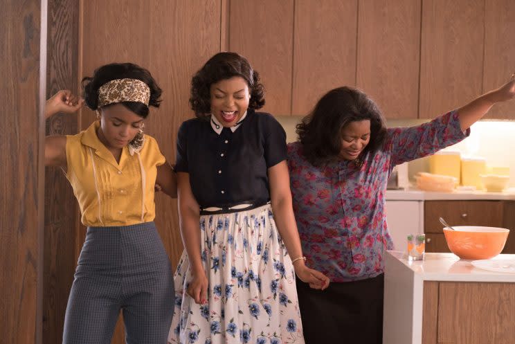 (l-r) Janelle Monae, Taraji P. Henson, and Octavia Spencer in Hidden Figures (Photo: Hopper Stone)