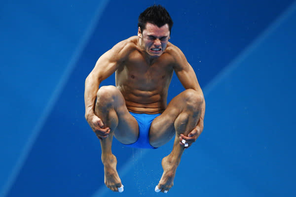 Mexico's Yahel Castillo Huerta performs a dive during the men's 3m springboard semi-final at the London 2012 Olympic Games at the Aquatics Centre August 7, 2012. REUTERS/Michael Dalder (BRITAIN - Tags: SPORT DIVING OLYMPICS) 
