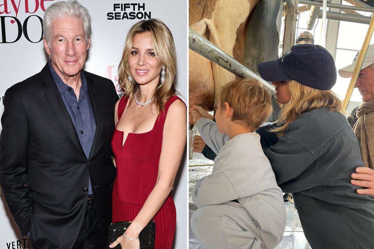 Richard Gere and Wife Alejandra Recharge with Sons on a Farm and Help Alexander Milk a Cow