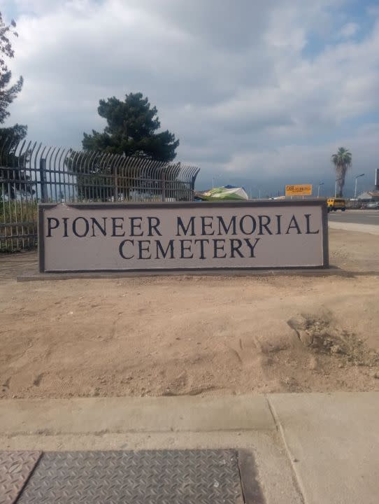 Abel Butler restored the sign of Pioneer Memorial Cemetery in San Bernardino, California. (Abel Butler)