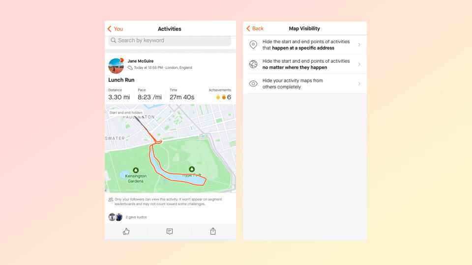 a screenshot of privacy settings strava