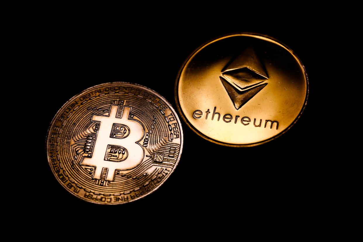 Representation of Bitcoin and Ethereum cryptocurrencies are seen in this illustration photo taken in Krakow, Poland on September 18, 2022. (Photo by Jakub Porzycki/NurPhoto via Getty Images)