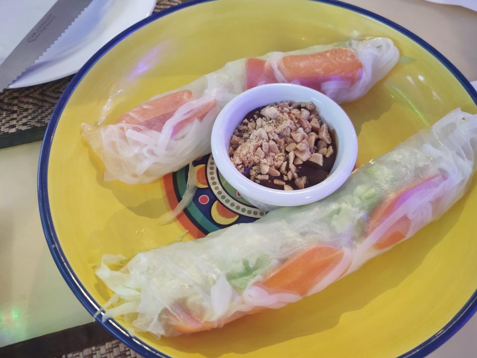At Thai Smile Restaurant in Sebastian, the fresh rolls are enlivened by a special house sauce and chopped peanuts for dipping.