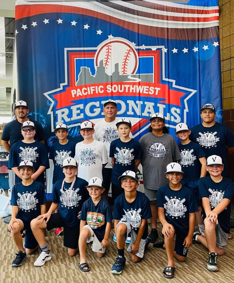 The Visalia Youth Baseball 10U All-Star team competed in the 2021 Cal Ripken Pacific Southwest Regional Tournament on July 19-24 in Price, Utah. The team came in third place, losing to Hawaii in the semifinal game. The third-place team includes, bottom row, left to right: Connor Gostanian, Kash Lynch, Beckett Ramos (bat boy), Tysen Bassett, Christian Cobos, Cooper Roebuck; middle row, left to right: Falcon Briggs, Brody Luna, Jaxon Cooper, Jaxsyn Stinebaugh, Christian Luna, Pierce Ramos; back row, left to right: coach Travis Stinebaugh, manager Frank Durazo and coach Lucio Cobos. Not Pictured: coach Derek Marsh and player Parker MacDonald.