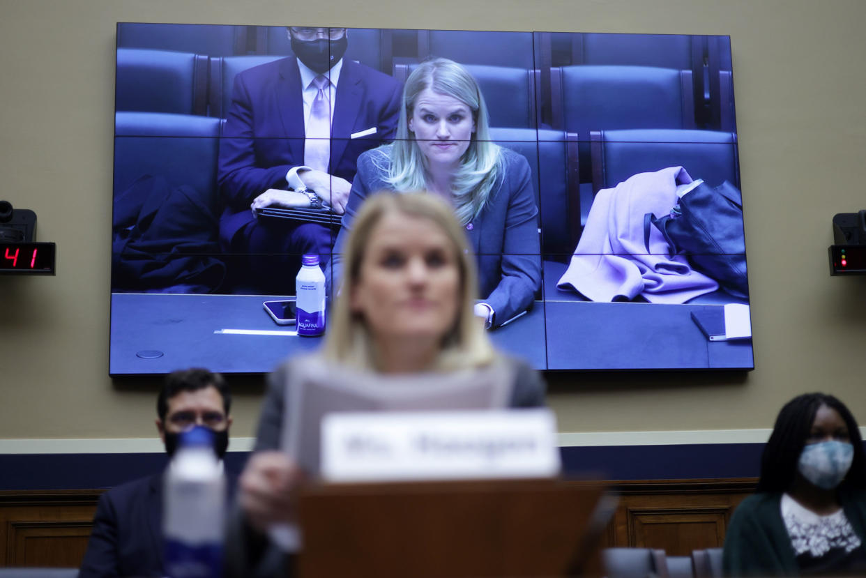 Frances Haugen testifies during a hearing before the Communications and Technology Subcommittee