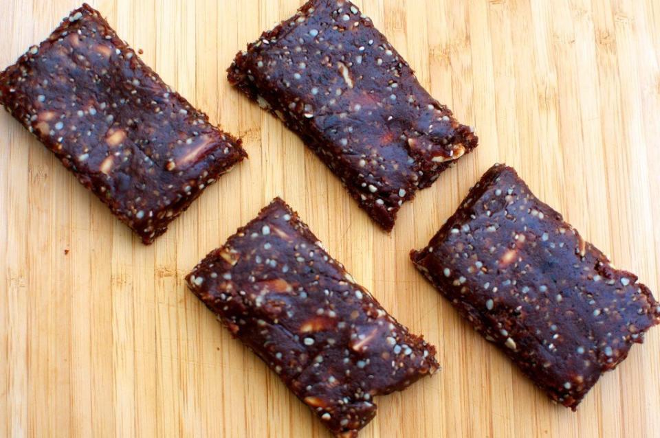 Dates are a common Ramadan fruit, one that was eaten by the Prophet Muhammad. Balance the natural sugars in dates with almonds and chia seeds in this date bars recipe. The additional proteins and fats will make you feel full longer. The cocoa in this recipe is also bound to make you happy.   <br> <br> --Nour Zibdeh <br> <br> <a href="http://www.nourzibdeh.com/2013/05/15/date-nut-bar-gluten-dairy-and-grain-free/" target="_blank">Get the recipe here. </a>