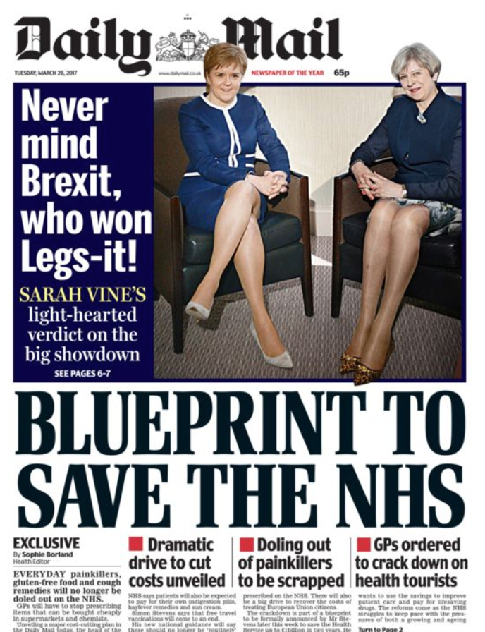 <p>When the Daily Mail reported on Theresa May’s Brexit discussions with Scottish First Minister Nicola Sturgeon, they chose to approach it from an odd angle – asking their readers who won ‘Legs-it’.<br>The front page was criticised for displaying outdated sexist behaviour, with MP and former Deputy Labour Leader Harriet Harman saying “Moronic! And we are in 2017!”<br>Harman was not the only person to attack the cover – Jeremy Corbyn and Sturgeon herself also lambasted it, with the Scottish First Minister implying the coverage was helping to take Britain ‘back to the 1970s’. </p>