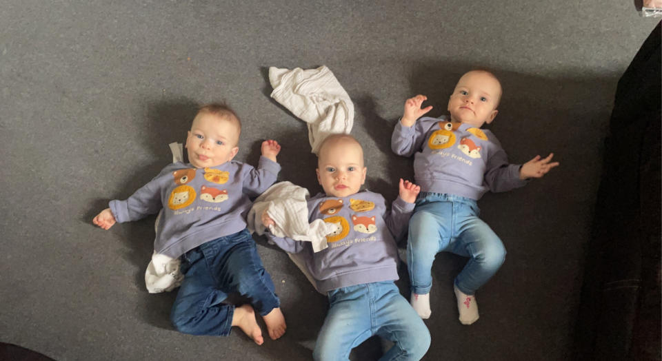 Single mum Bethany Harris was grateful to have family support with her triplets. (Supplied)