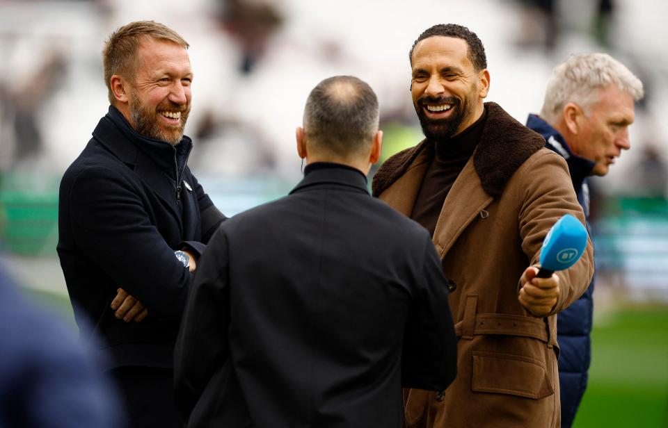 Graham Potter speaks to BT Sport pundits Joe Cole and Rio Ferdinand (Action Images via Reuters)