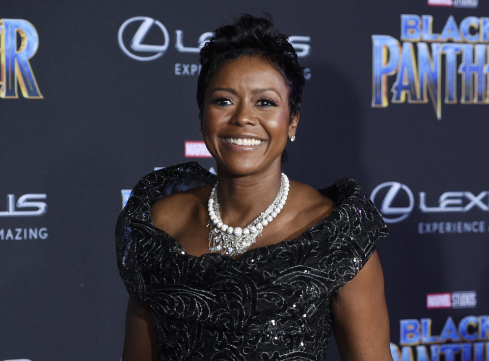 FILE - Mellody Hobson arrives at the premiere of the film "Black Panther" at Dolby Theatre on Jan. 29, 2018, in Los Angeles. Hobson has agreed to join the ownership group that won the bidding for the Denver Broncos NFL football team, according to Rob Walton. The Broncos announced late Tuesday night, June 7, 2022, they had entered into a sale agreement with the Walton-Penner ownership group led by Walmart heir Rob Walton, his daughter, Carrie Walton Penner, and her husband, Greg Penner. (Photo by Chris Pizzello/Invision/AP, File)