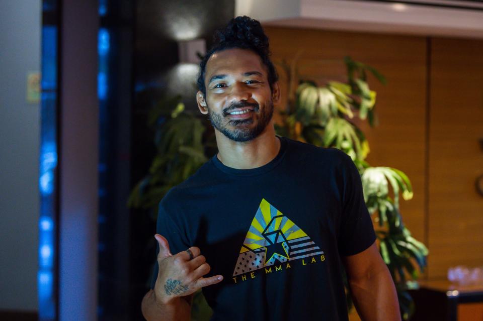 Mar 14, 2020; Brasilia, Brazil; Benson Henderson in the press room during UFC Fight Night at Ginasio Nilson Nelson.