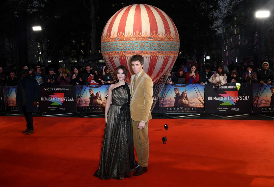 Felicity Jones and Eddie Redmayne at "The Aeronauts" premiere on October 7, 2019 in London.