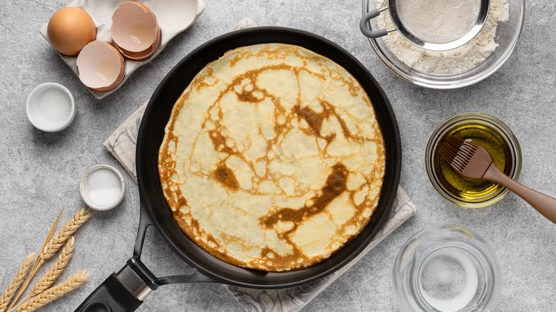 cooked crepe in a pan