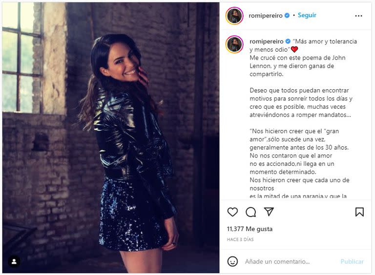 El descargo de Romina Pereiro en Instagram (Foto: Instagram @romipereiro)