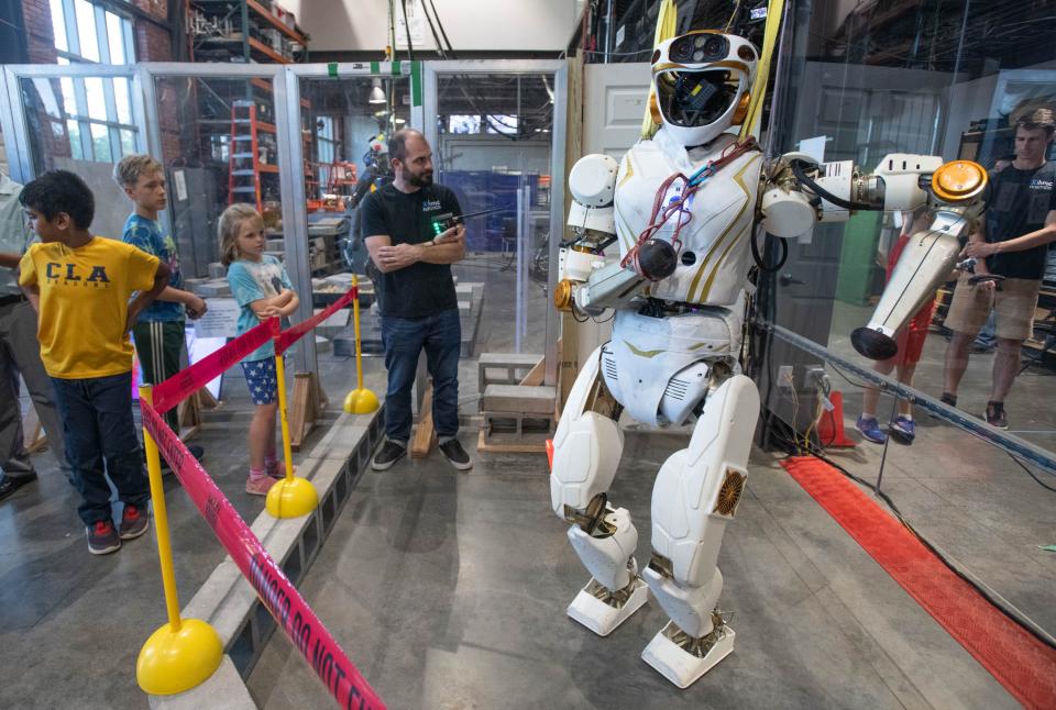 The Valkyrie robot is displayed during an open house at Institute for Human & Machine Cognition (IHMC) in Pensacola on Thursday, April 6, 2023.