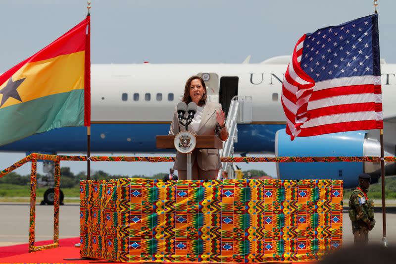 US Vice President, Kamala Harris, arrives at the Kotoka International Airport in Ghana