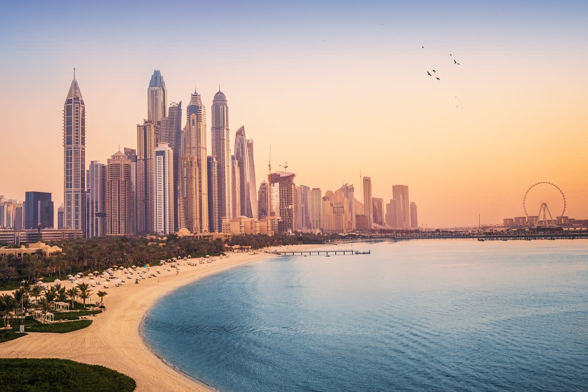 Sunset view of the Dubai Marina and JBR area (Getty Images/iStockphoto)