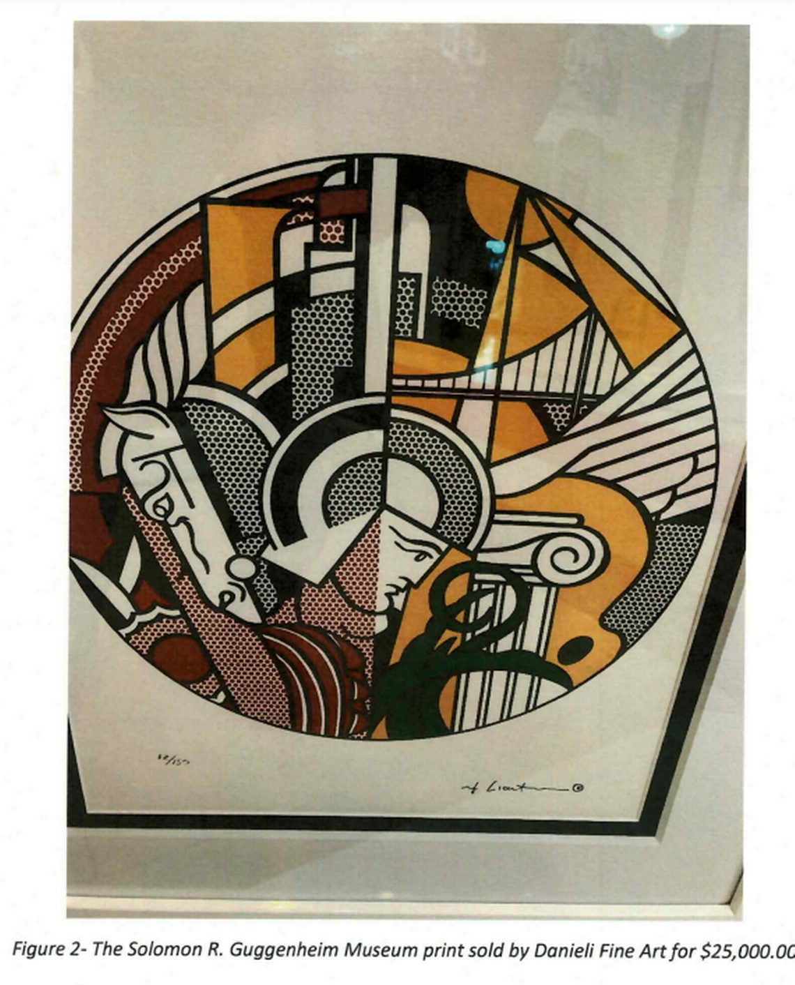 A copy of “The Solomon R. Guggenheim Museum” by Roy Lichtenstein. The FBI alleges that South Florida art dealer Daniel Bouaziz sold the work as a signed original to an undercover agent for $25,000.