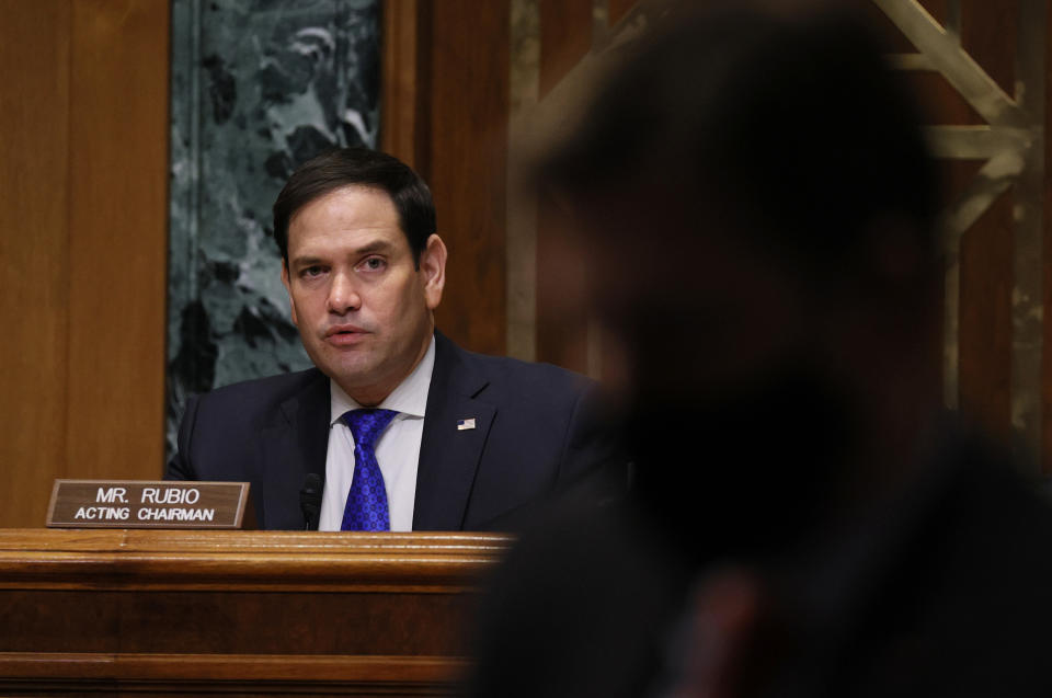 Senator Marco Rubio, a Republican from Florida, speaks during a Senate Intelligence Committee confirmation hearing for director of national intelligence nominee Avril Haines in Washington, D.C., U.S., on Tuesday, Jan. 19, 2021. (Joe Raedle/Getty Images/Bloomberg via Getty Images)